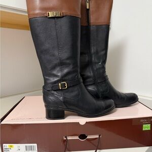 Bandolino Women's Black and Tan Heeled wide calf Boots